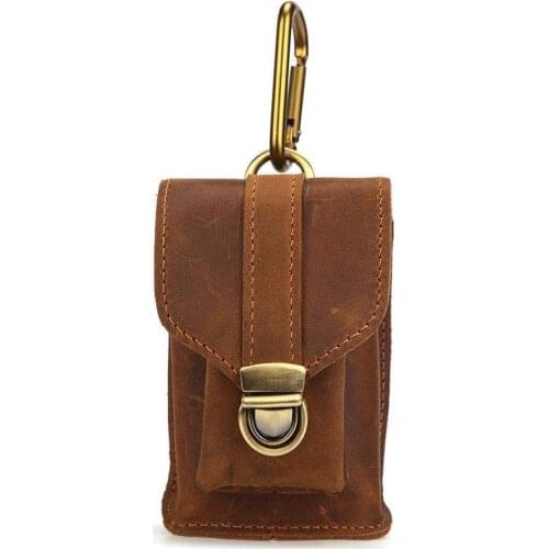 Retro Mens Lighter Cigarette Case Storage Bag Cowhide Leather Handmade Wear Resistant Belt Casual Hanging Keychain Smoke Tool