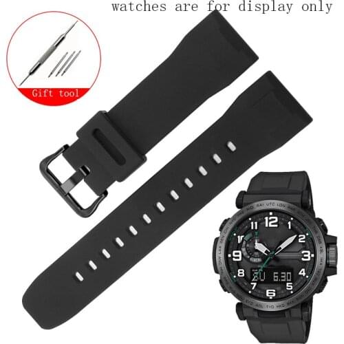 Black Silicone Strap For Casio PRG-600YB PRG-650 PRW-6600 Soft Rubber Wristband Pin Buckle Sport Mens Bracelet 24mm