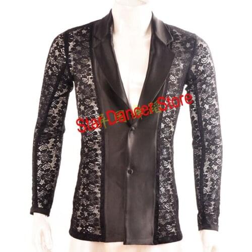 Men Standard Performances Dance Clothes 2021 New Black V Neck Advanced Latin Ballroom Waltz Flamenco Dancing Leotard