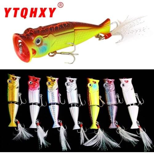 Two-section Lure Bait with Feathers Blood Tank Hook Popper Bionic Fake Bait Hard Bait Fishing Accessories