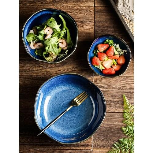 1Pcs Ceramic salad bowl Japanese ceramic bowl underglaze color soup noodle bowl fruit dessert bowl kiln big bowl