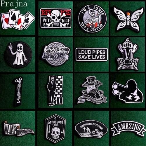 2 PCS Black And White Patch Embroidered Patches On Clothes Iron On Punk Skull Biker Patches For Clothing Doctor Beak Badges