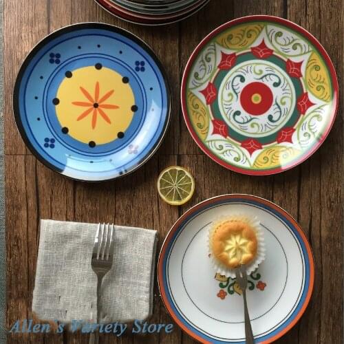 8 inches Retro European style tableware Round Dishes Saucer Fruit Tray children Plate Ceramic soup plates Porcelain steak dish