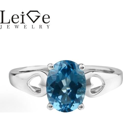 LeiGe Jewelry Swiss Topaz Ring Promise Oval Cut Blue Gemstone 925 Sterling Silver Customized Ring
