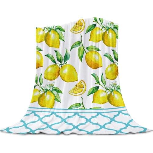 Summer Lemon Blue Moroccan Pattern Throw Blanket Portable Travel Soft Blanket Home Decor Microfiber Flannel Blankets for Beds