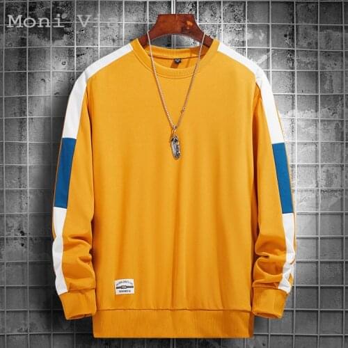2021 Harajuku Long Sleeve Sweatshirts Mens Autumn Casual O-neck Hoodies New Fashion Male Streetwear 4XL Mens Patchwork Tops