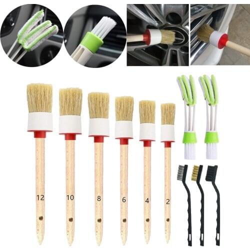 Set of 11 Car Wheel Brushes Including Boar Hair Detail Brushes, Long Soft Wheel
