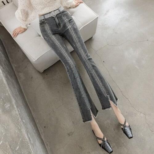 2021 New Boyfriend Plus Size Women Flare Jeans Hot Drilling Tassel Skinny Woman Hole Denim Pants High Waist Patchwork Jeans Girl