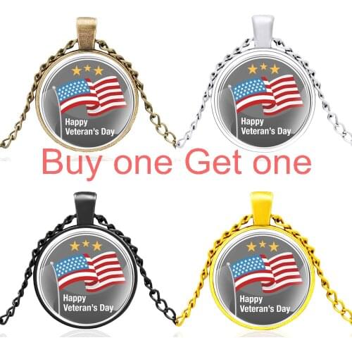 New Arrival Happy Veterans Day American Flag Glass Dome Men Women Charm Pendant Necklace Jewelry Accessories Gifts