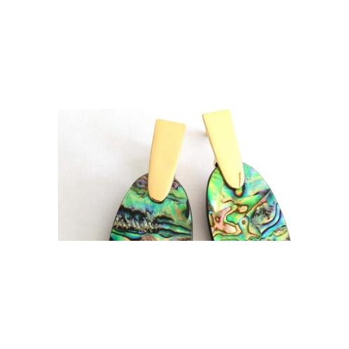 New Fashion High Polished Metal Great Quality Big Natural Shell Long Oval Abalone Dangle Earrings for Women