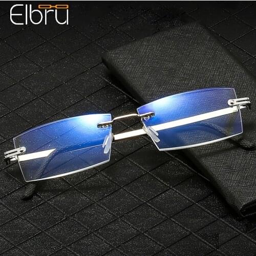 Elbru Anti Blue Light Diamond Cut Edge Reading Glasses Women Men Frameless Clear Lens Presbyopia Eyeglasses Diopters +1.0 +4.0