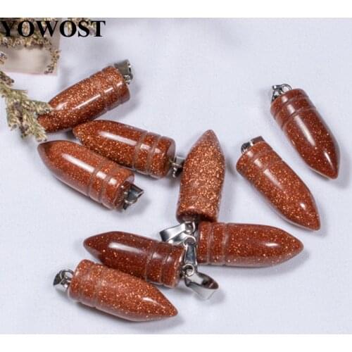 Wholesale 10Pcs/Lot Natural Stone Golden Sand Beads Pendant Bullet Shape Dangle Charms Fit Necklace Earrings QV0041