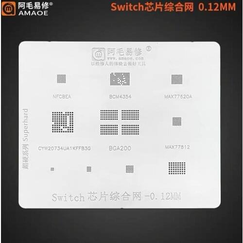 AMAOE BGA Stencil Reballing Switch IC For BGA200 NFCBEA BCM4354 MAX77620A MAX77812 Solder Tin Plant Net Square Hole 0.12MM