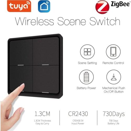 Tuya Zigbee Scene Switch Wireless Light Switches 4 Gang Wall Push Button Smart Home DIY Support 12 Scene Work With Tuya Devices