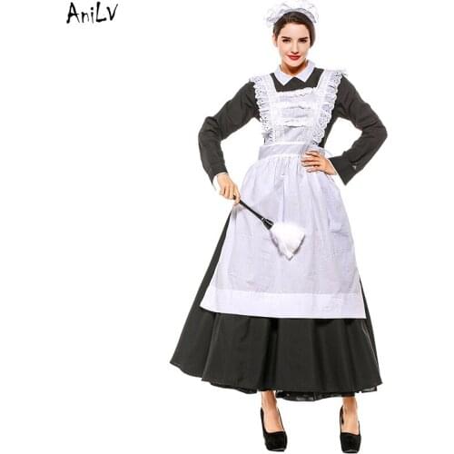 AniLV Medieval Noble Manor Castle Housekeeper Dress Uniform Costume Renaissance European Maid Drama Stage Cosplay SCA LARP