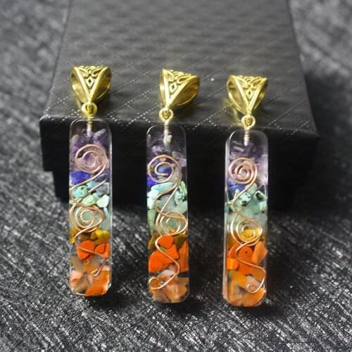 Orgone Meditation Seven Chakra Semi-precious Stone Charms Women Jewelry Making Crystal Pendulum Pendant DIY Necklace Accessories