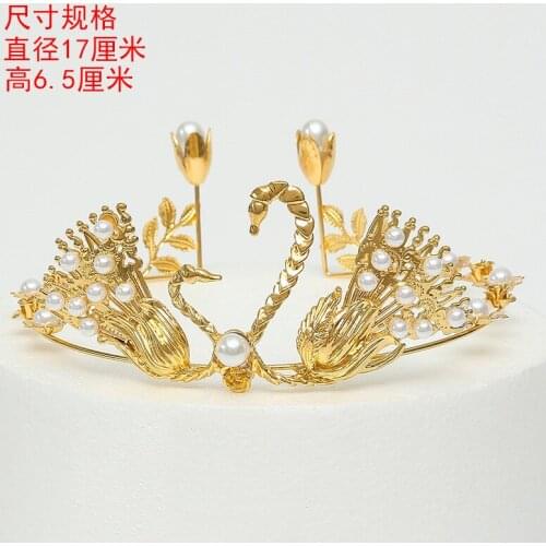 Wedding Crown Bridal Headpiece Gold Silver Swan Pearl Rhinestone Diadem Queen Crown Princess Tiaras Wedding Cake Topper