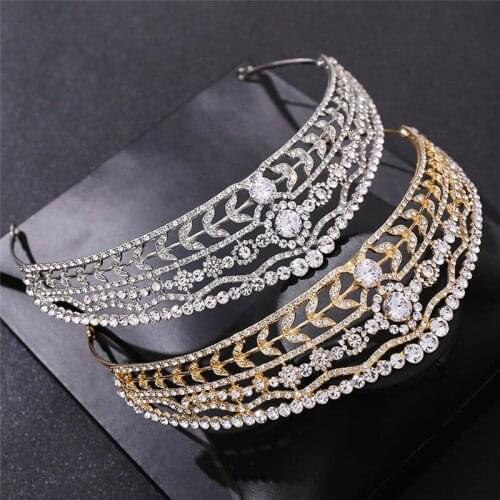 Baroque Flower Crystal Tiaras And Crown Triangle Princess Pageant Headband Wedding Hair Accessories Evening Dress Bridal Jewelry