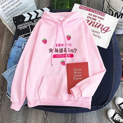Cute Strawberry Hoodie Sweatshirt Harajuku Lolita Style Strawberry Milk Graphic Hoodies Women Winter Schoolgirl Streetwear 4.6