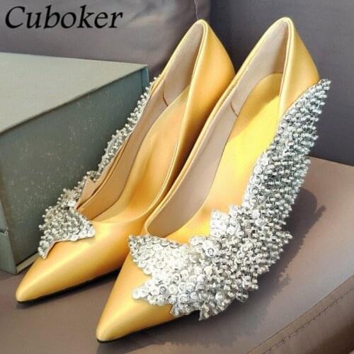 High Quality Women Silk Stain Pumps Bling Sequins Ladies Sexy Heels Brand Designer Party Dress Wedding Shoes For Women Mujer