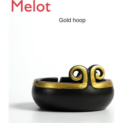 Creative Windproof Ashtray Gold Hoop Stoneware Office Home Large Black Pottery Ashtray Living Room Decoration Home Decoration
