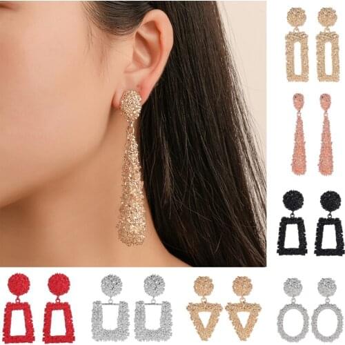 Vintage Big Exaggerated Geometric Metal Dangle Long Earrings for Women Female Matte Drop Dangle Earring Colorful Jewelry Brincos