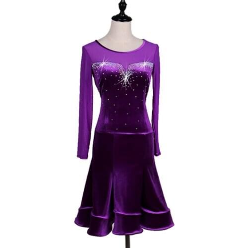 Purple Latin Dance Dress Women Stage Custom Made Flashing Rumba Samba Cowboy dance Dress Latin Tassel Dancing Skirt