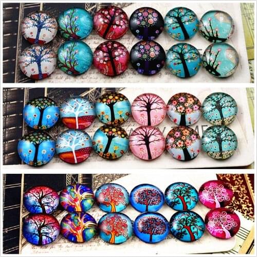 12pcs/lot (One Set) Three Style Fit 12mm Fashion Tree Handmade Glass Cabochons Pattern Domed Jewelry Accessories Supplies