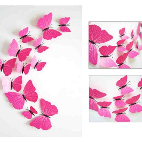 12PCS/Lot PVC 3D Modern Butterfly Stickers Wall Home Wedding Decor Accessories For Kitchen Kids Bedroom Decor Y40