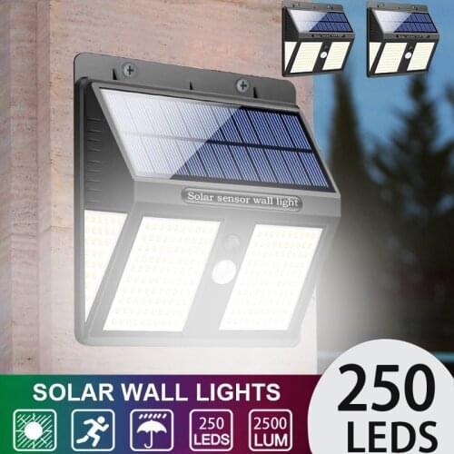 250 LEDs Solar Light Outdoor Solar Lamp PIR Motion Sensor Wall Light IP65 Solar Powered Sunlight for Street Garden Decoration