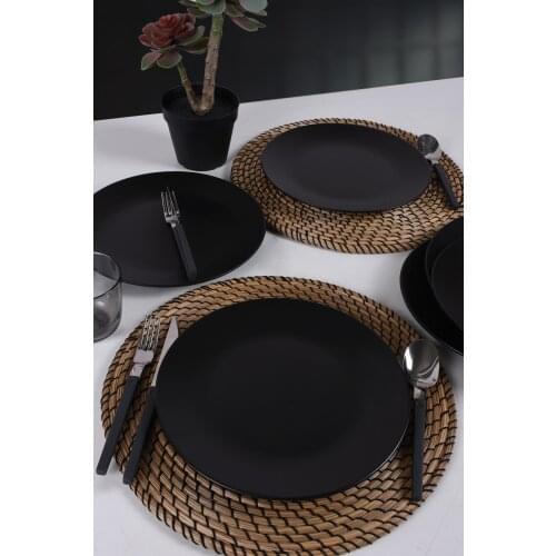 6Pcs Ceramic Dinner plates black dessert cake serving tray rice bowl steak plate black dinnerware sets fruit tableware stylish