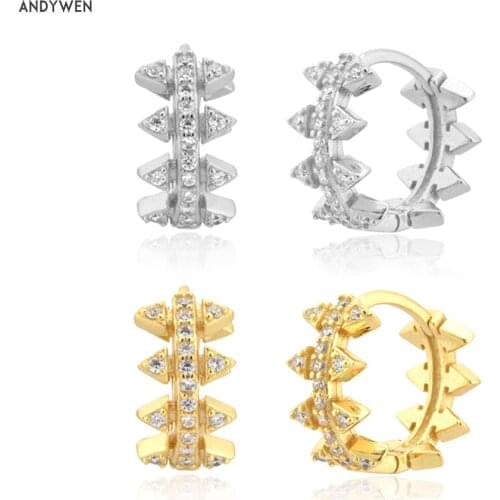 ANDYWEN 925 Sterling Silver 9.5mm Spike Hoops Loops Earring 2020 Rock Punk Jewelry Rock Punk Crystal Loop Piercing Ohrringe