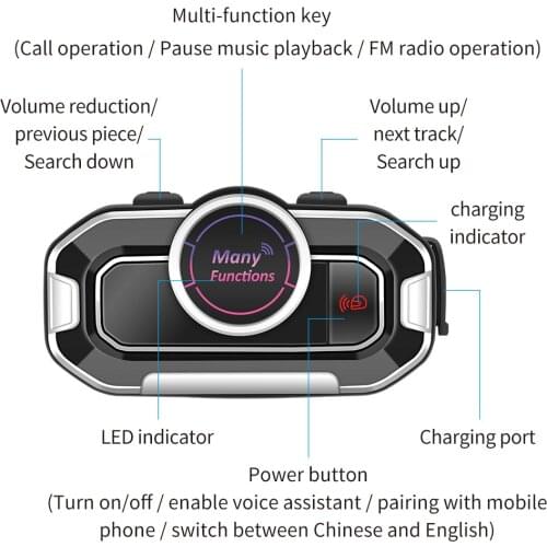 Bluetooth Headset for Motorcycle Helmet Intercom English Version Multi-Functional Motorbike BT Interphone