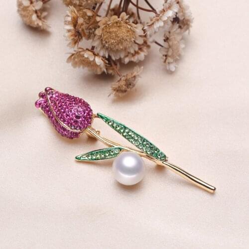 Lily Flower Brooch Pin Mountings Base Findings Accessories Jewelry Settings Parts for Pearls Beads Jade Crystals Agate Coral
