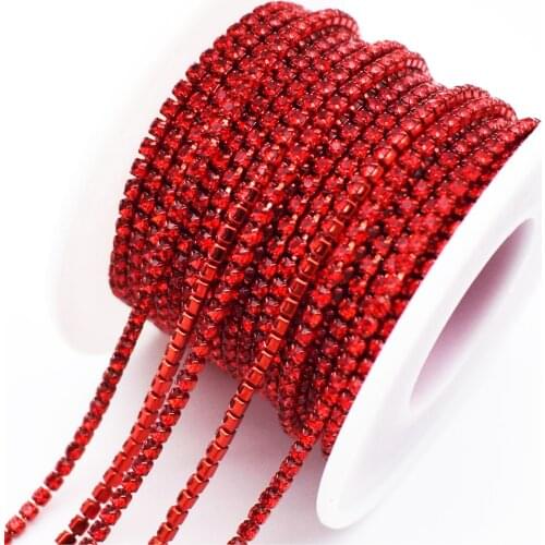 New Arrival Colorful Glitter Crystal Rhinestones-Chain Red Sewing Cup-Chain For Garment Materials 5 Yards