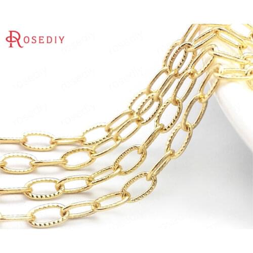1 Meter Width 3MM 5MM 24K Gold Color Brass Long Oval Shape Necklace Chains Jewelry Chains Making Supplies Findings Accessories