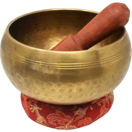 Feng Shui Handmade Copper Buddha Sound Bowl Alms Bowl Yoga Chinese Tibetan Meditation Singing Bowl with Hand Stick Crafts W3919