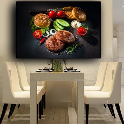 Vegetable Meat Knife and Fork Kitchen Canvas Painting Cuadros Scandinavian Posters and Prints Wall Art Food Picture Living Room