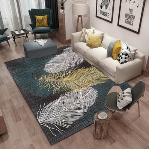 The Nordic abstract feather living room carpet coral velvet rug rectangular sofa coffee table geometric mat bedroom tapete room