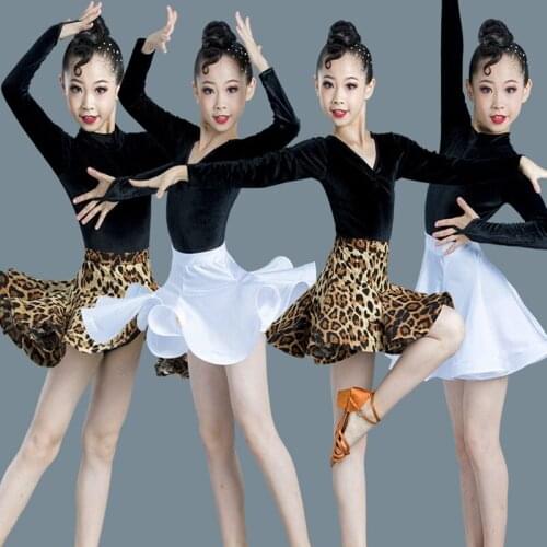 Leopard Print Girls Latin Dance Fringe Dress Kids Ballroom Competition Evening Party Stage Performance Clothing Top+skirt Set