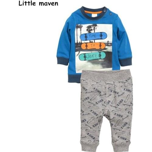 Little maven childrens clothing sets 2018 new autumn boys Cotton brand long sleeve skate print t shirt + pants 20167