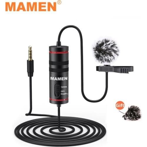 MAMEN KM-D1 8m Cable Lavalier Cilp Microphone With Button Battery Condenser Mic for Phone Camera SLR Vlog Recordering Microfono