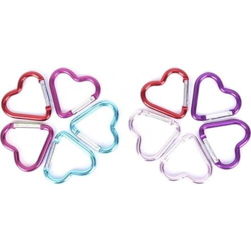 5Pcs Mini Heart Shape Water Bottle Hanging Buckle Aluminum Carabiner Outdoor Mountaineering Clip Keyring Hook Hiking Camp Tool