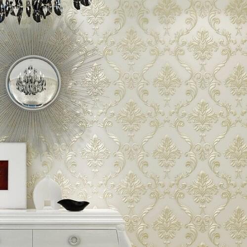 European Style Damascus 3D Stereo Embossed Non-Woven Damask Wallpaper Home Decor Living Room Bedroom TV Background Wallpaper 3D