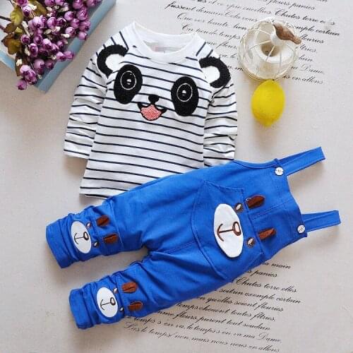 Baby Boy Clothes Christmas Outfit Korean Striped Long Sleeve T-shirts + Overalls 2PCS Infant Clothing Kids Bebes Jogging Suits