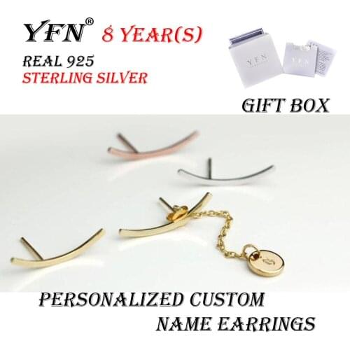 Custom YFN Brand Personalized Sterling Silver Initial Ear Crawler Alphabet Earrings Gift Box