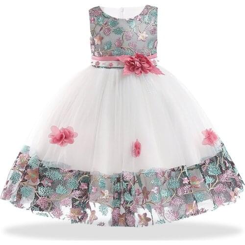 3-10 Years Wedding Birthday Dresses For Girls Elegant Party Flower Tutu Christening Gown Kids Children Formal Pageant Clothes