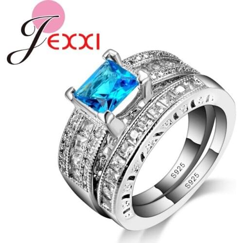 Simple Design Princess Cut CZ Women Wedding Ring Set 925 Sterling Silver Engagement Finger Ring Set 2 Piece/Set