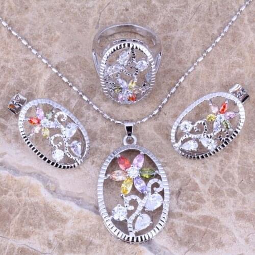 Multicolor Yellow Cubic Zirconia Silver Plated Jewelry Sets Earrings Pendant Ring Size 6 / 7 / 8 / 9 / 10 S0170