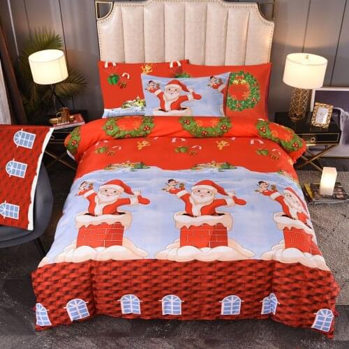 Christmas Bedding Set 2/3 Pcs Santa Claus Kid Gift Cartoon Comforter Duvet Cover Pillowcase Full Queen King Bedspread Bedclothes